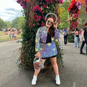 Matching Metallic Jacket and Skirt Set